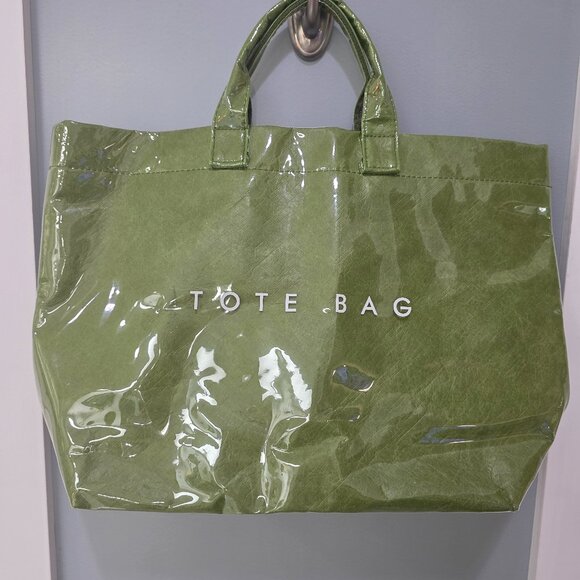 Handbags - Green Large Tote Bag – Shiny Coated Shopper Bag with Handles